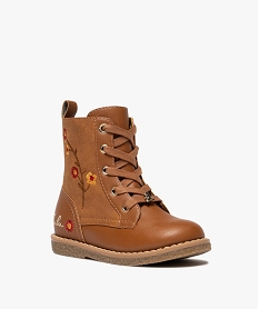 bottines fille a zip et a lacets fleurs fantaisie - lulucastagnette marron standard bottes et bootsF054701_2