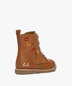 bottines fille a zip et a lacets fleurs fantaisie - lulucastagnette marron standard bottes et bootsF054701_4