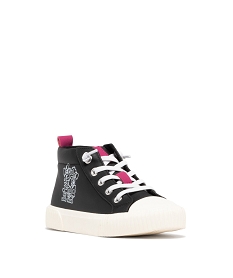 baskets fille en toile mid-cut a lacets elastiques love trend noir vif tennis en toileF058801_2