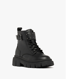boots fille fourrees a lacets et zip avec bride a clous metallises et semelle chunky noir vif bottes et bootsF061501_2