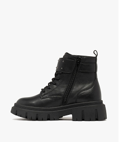 boots fille fourrees a lacets et zip avec bride a clous metallises et semelle chunky noir vif bottes et bootsF061501_3