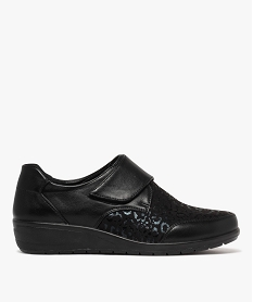 GEMO Derbies confort à scratch à talon compensé femme noir standard