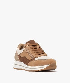 baskets femme a semelle compensee avec zip laterale et a lacets marron standard baskets compenseesF069501_2