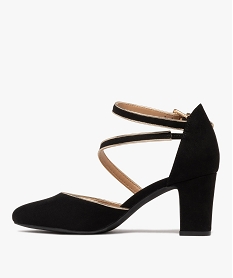 escarpins femme a talon large en suedine et a liseres dores noir standardF073201_3