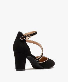 escarpins femme a talon large en suedine et a liseres dores noir standardF073201_4
