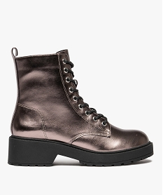 GEMO Boots femme vernies avec semelle crantée épaisse à zip et à lacets Gris
