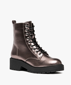 boots femme vernies avec semelle crantee epaisse a zip et a lacets multicoloreF075201_2