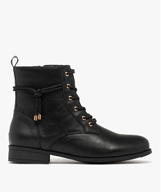 GEMO Boots femme à talon plat avec cordelette tressée et nouée embouts dorés[MISSING] noir standard