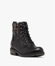 boots femme a lacets avec col fantaisie et zip noir standard bottines et bootsF076301_2
