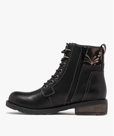 boots femme a lacets avec col fantaisie et zip noir standard bottines et bootsF076301_3