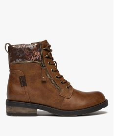 GEMO Boots femme à lacets avec col fantaisie et zip [MISSING] Brun
