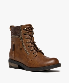 boots femme a lacets avec col fantaisie et zip [missing] brun bottines et bootsF076401_2