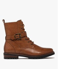 GEMO Boots femme à semelle crantée avec zip et bout amande[MISSING] Brun