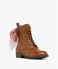 bottines femme a lacets et a zip avec foulard fantaisie brunF078201_2