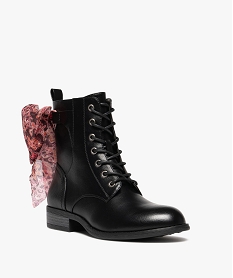 bottines femme a lacets et a zip avec foulard fantaisie noir standardF078401_2
