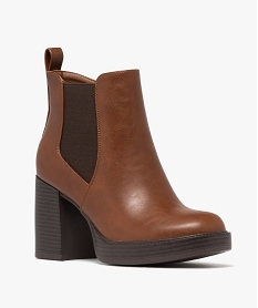 boots femme a talon flare et semelle plateforme avec bout carre marron standard bottines et bootsF078901_2