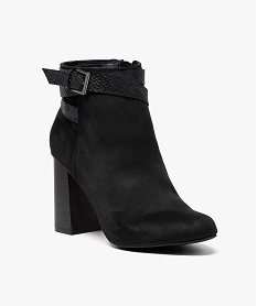 boots femme zippees a talon carre et semelle crantee col plisse rougeF079101_2