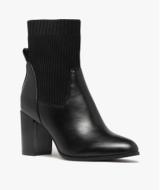 bottines femme a talon avec col chaussette et bout amande noir standardF080501_2