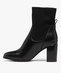 bottines femme a talon avec col chaussette et bout amande noir standardF080501_3
