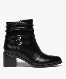 GEMO Boots femme à talon carré et col effet plissé avec zip noir standard