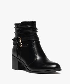bottes femme a talon carre et col effet plisse avec zip noir standardF081101_2