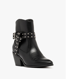 boots femme a talon cubain santiags bout surpique avec brides fantaisie cloutees noir standard bottines et bootsF081401_2