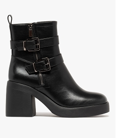 GEMO Bottines femme à talon plateforme et bout carré à zip et brides à boucle fantaisie[MISSING] noir standard