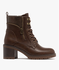boots femme a talon large et semelle crantee avec zip fantaisie marron standardF081801_1