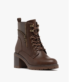 boots femme a talon large et semelle crantee avec zip fantaisie marron standardF081801_2