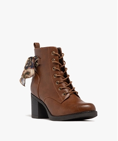 bottines femme a talon avec lacets et zip foulard fantaisie noue marron standardF082001_2