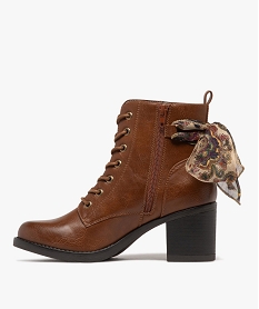 bottines femme a talon avec lacets et zip foulard fantaisie noue marron standardF082001_3