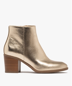 GEMO Boots femme à talon carré avec zip effet métallisé[MISSING] dore