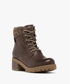 bottines fourrees crantees a talon et haut de tige en maille tricotee femme marron standardF083001_2