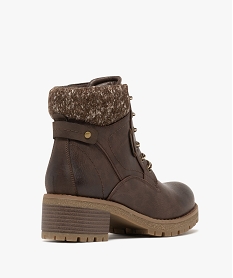 bottines fourrees crantees a talon et haut de tige en maille tricotee femme marron standardF083001_4