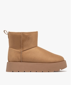 GEMO Boots femme fourrées et compensées en suédine Brun