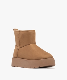 boots femme fourrees et compensees en suedine brun bottines fourreesF083301_2