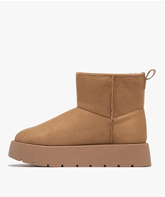 boots femme fourrees et compensees en suedine brun bottines fourreesF083301_3