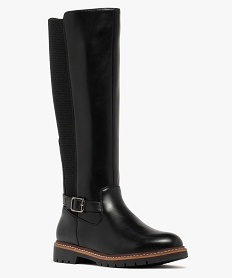 bottes femme cavalieres avec parties elastiques et boucle fantaisie noir standard bottesF083401_2
