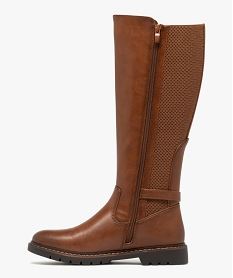 bottes femme cavalieres avec parties elastiques et boucle fantaisie brun bottesF083501_3