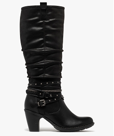 GEMO Bottes femme à talon carré et tige plissée avec brides fantaisie noir standard