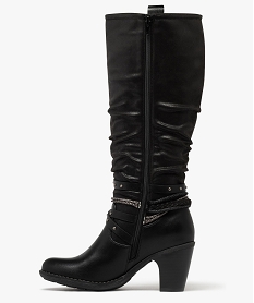bottes femme a talon carre et tige plissee avec brides fantaisie noir standard bottes a talonF084201_3