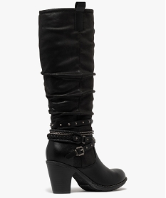 bottes femme a talon carre et tige plissee avec brides fantaisie noir standard bottes a talonF084201_4