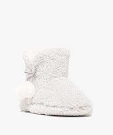 chaussons femme boots en sherpa a pompons details scintillants gris standardF088901_2