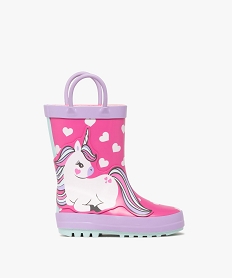 GEMO Bottes de pluie bébé fille licorne à petits coeurs et avec anses rose standard