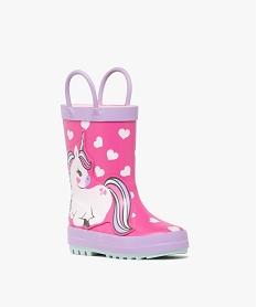 bottes de pluie bebe fille licorne a petits coeurs et avec anses rose standardF100201_2