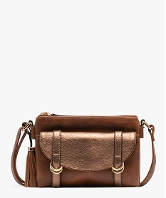 GEMO Sac besace multipoche à rabat brillant femme marron vif