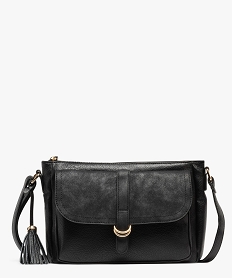 GEMO Sac besace grand format à rabat brillant femme noir standard