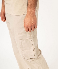 pantalon cargo en lin a taille elastiquee homme blanc pantalonsF110301_2