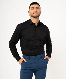GEMO Chemise manches longues coupe droite en coton stretch homme noir standard