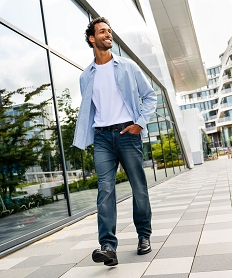 chemise rayee coupe slim en coton stretch homme bleu chemise manches longuesF114801_2